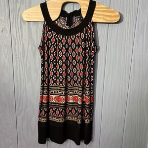 Enfocus Womans Halter Dress Tie Neck Black Red Geometric Pattern Size‎ 16W